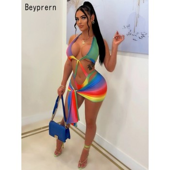  Chic Hollow Out Multicolor Bikini Set Two-Piece Outfits Fashion Womens Print Tied Front Swim Suits Set Beach Wear